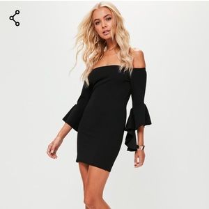 Missguided Petite Black Bardot Frill Sleeve Dress